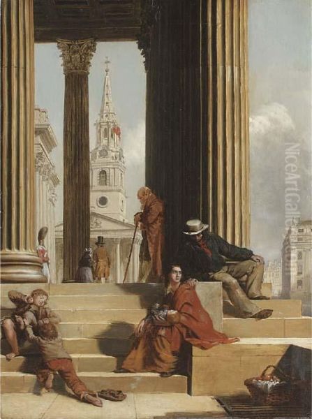 The Portico Of The National Gallery Oil Painting by Angelo Cohen Hayter