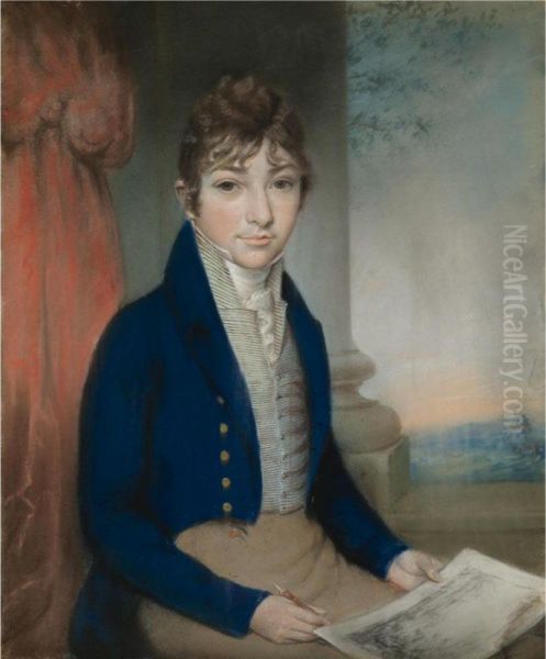 Portrait Of An Artist, Seated, A Landscape Beyond Oil Painting by Sir George Hayter