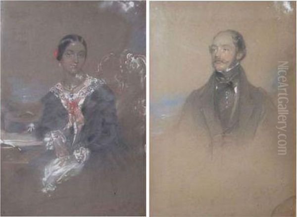 Half-length Portraits Of Captain J Henry Petie; And Mrs Petie Oil Painting by John Hayter