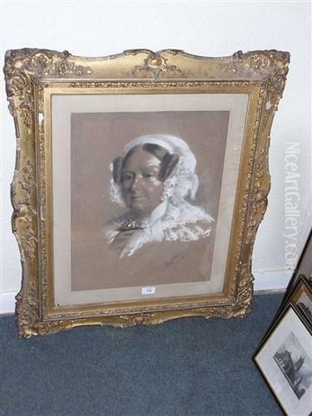 A Portrait Of A Lady Wearing A White Lace Cap Oil Painting by John Hayter