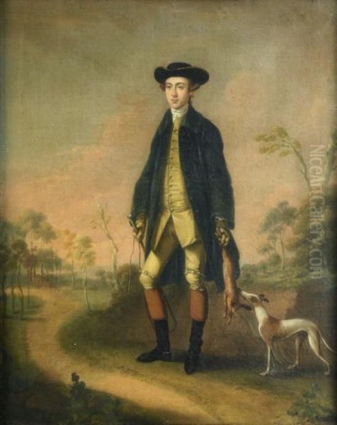 Sportsman With Whippet In A Landscape Oil Painting by Edward Haytley