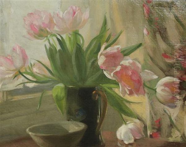 Pink Tulips Oil Painting by Alfred Hayward