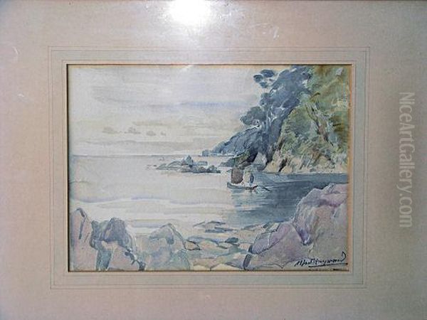 Figure In Rowing Boat Off Shore Oil Painting by Alfred Hayward