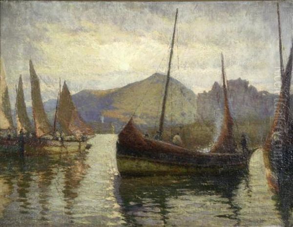 Fishing Boats In Harbour Oil Painting by Alfred Hayward