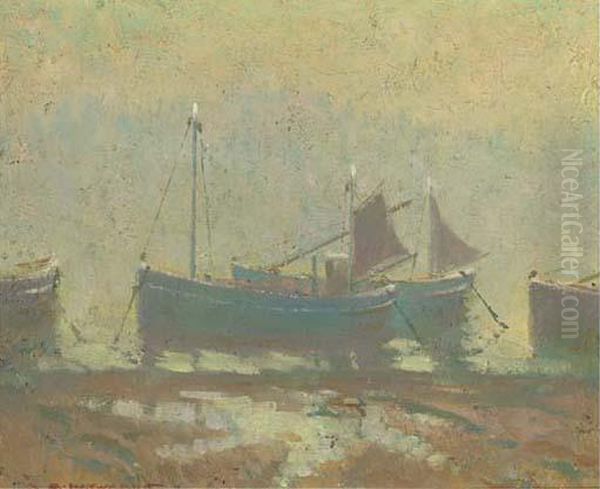 Fishing Boats In The Early Morning Mist Oil Painting by Alfred Hayward