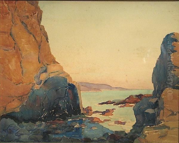 California Rocky Coast Oil Painting by Bessie Ella Hazen