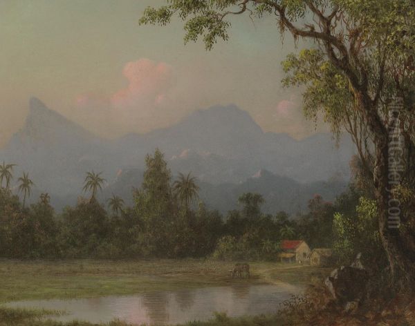 South American Scene With A Cabin Oil Painting by Martin Johnson Heade