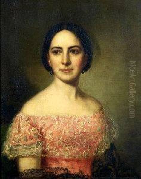 George P. A. Healy . Portrait Of A New Jersey Lady With Lace Collar, Signed Center Right And Dated 1858 Oil Painting by George Peter Alex. Healy