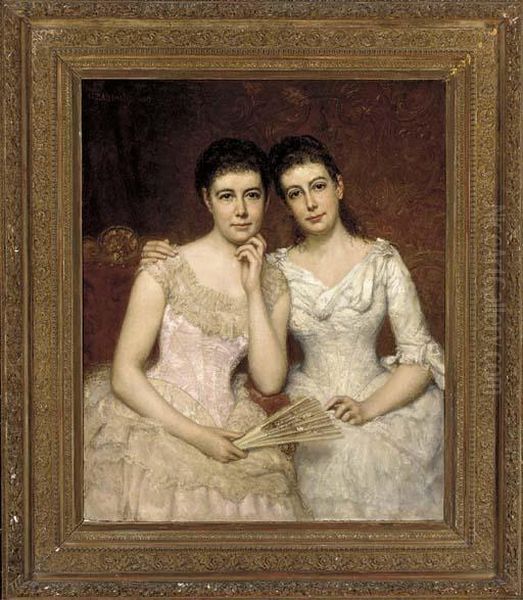 Portrait Of Miss Sophie Burnley And Miss Charlotte Heath Burnley Oil Painting by George Peter Alex. Healy