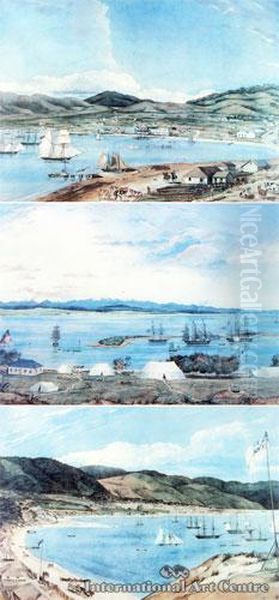 Two Views Of Wellington & One View Of Nelson -
 1841 Oil Painting by Charles Heaphy