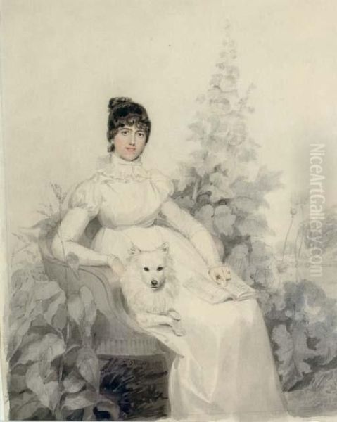 Portrait Of Miss Godfrey, Full-length, Seated With Her Dog Oil Painting by Thomas Heaphy