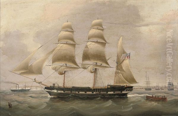 A Three-masted Barque In The Downs, With Walmer Castle And The Townof Deal Off Her Stern Oil Painting by Isaac Heard