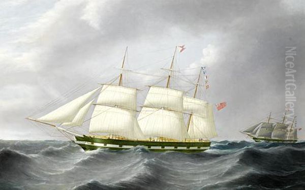 The Full-rigged 
William Fisher 
 Sailing In Company With The Barque Oil Painting by Joseph Heard