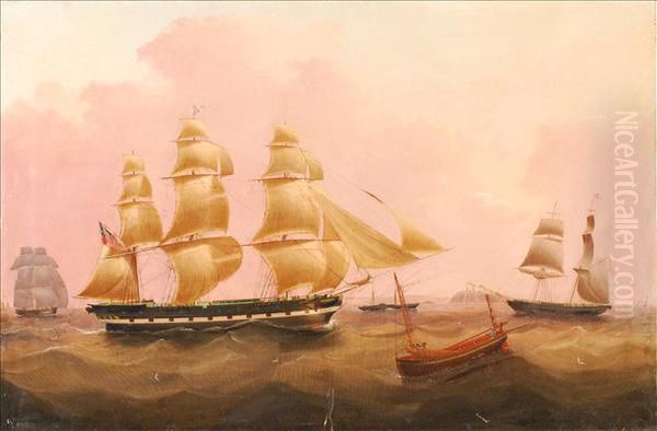 The Clipper Crescent,in A Busy Shipping Scene Oil Painting by Joseph Heard