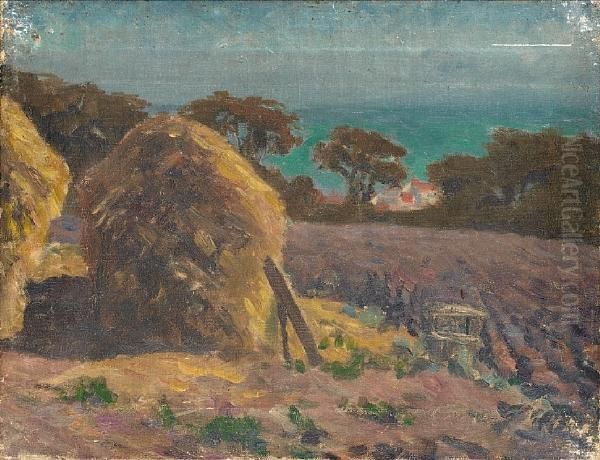 Haystacks Overlooking The Sea Oil Painting by Frank Gascoigne Heath