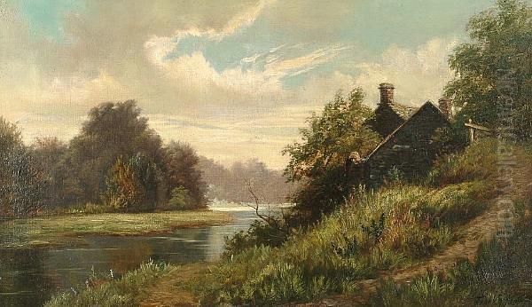 A River Landscape Oil Painting by Frank Gascoigne Heath