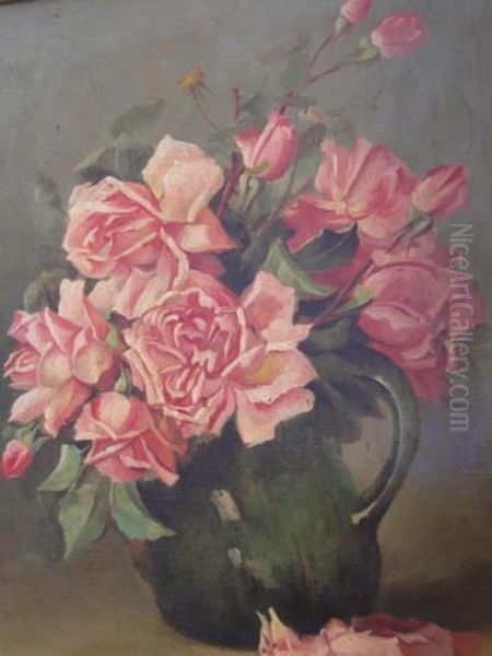 ''vaso Con Rose'' Oil Painting by Henry Charles Heath