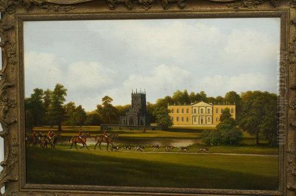 Staunton Harold Hall With The Hunt Oil Painting by John Moyer Heathcote