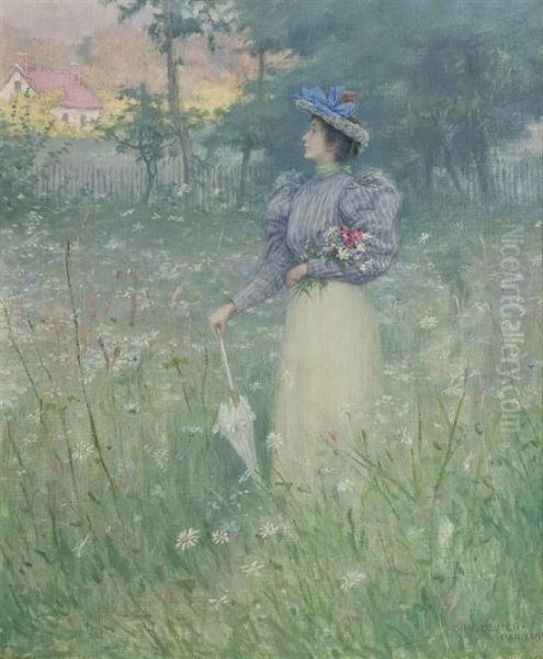 Gathering Flowers Oil Painting by Charles Heberer