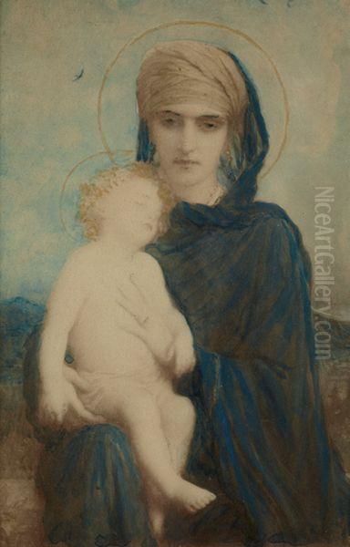 Vierge A L'enfant Oil Painting by Ernest Antoine Hebert