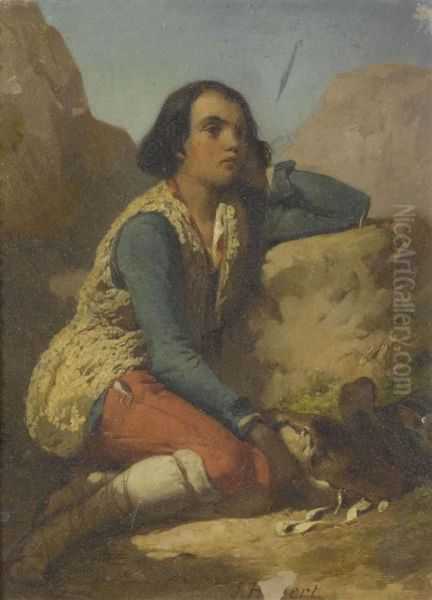 Seated Young Man Oil Painting by Jules Hebert