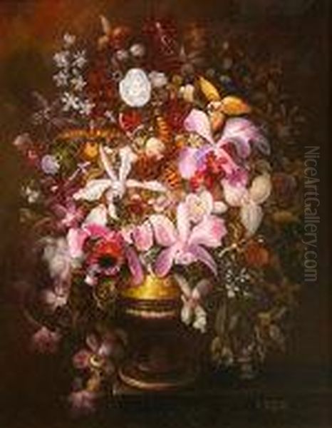 Floral Bouquet In An Urn Shaped Vase Oil Painting by Antoine Hecht