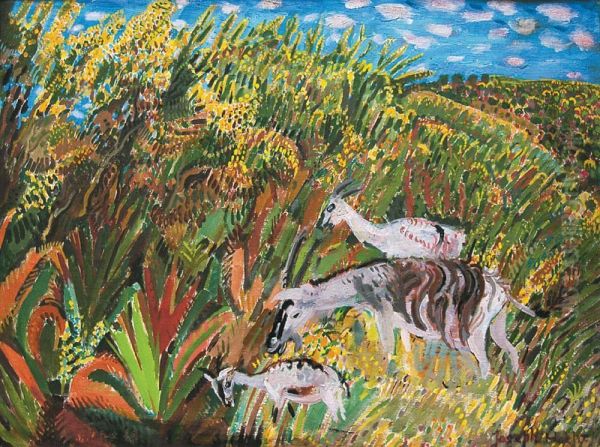 Paysage Exotique Aux Animaux Oil Painting by Joseph Hecht