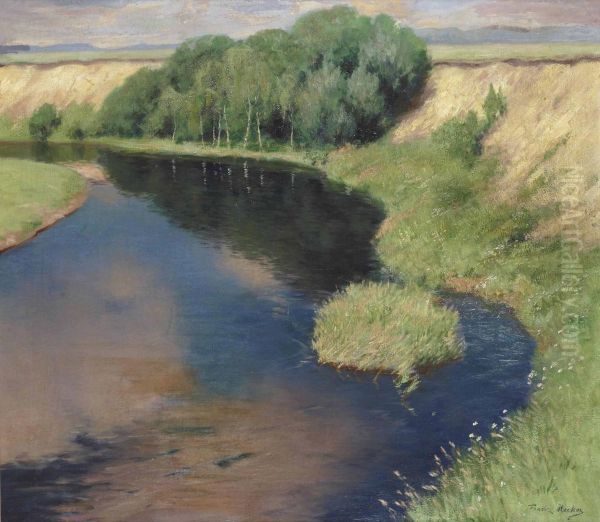 River Landscape Oil Painting by Franz Hecker