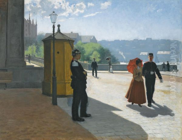 Soldiers Outside The Nationalmuseum, Stockholm Oil Painting by Carl Axel Hedelin