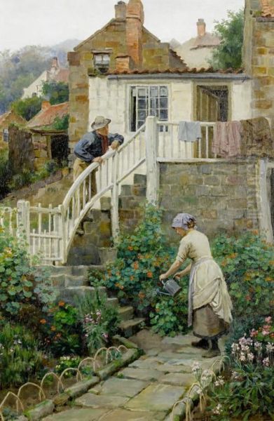 Watering The Garden Oil Painting by Ralph Hedley