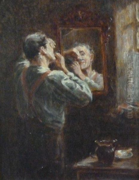 Gentleman Shaving Oil Painting by Ralph Hedley