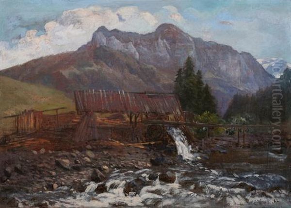 Old Mill In The Alps Oil Painting by Elisa Heer