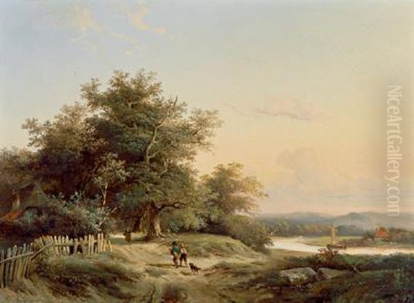 Flusslandschaft Mit Figurlicher Staffage Oil Painting by Georgius Heerebaart