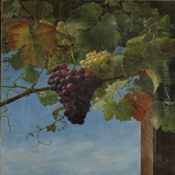 Grape Plants With Green And Blue Grapes Oil Painting by Ida Marie Margrethe Heerfordt