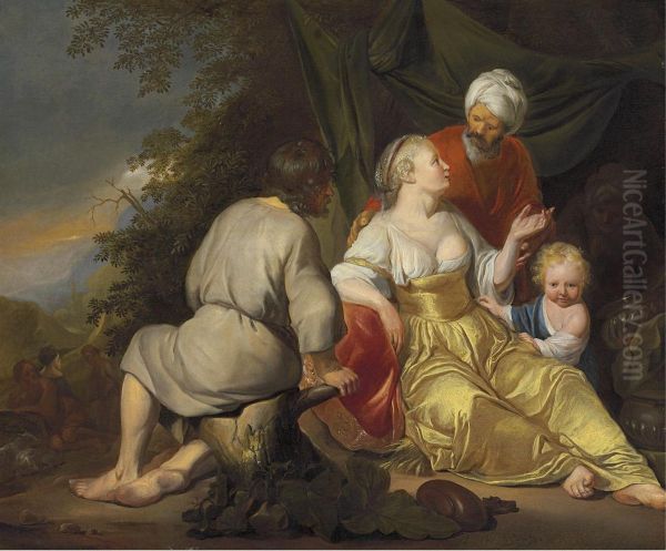 Rachel And Laban Oil Painting by Hendrick Heerschop or Herschop