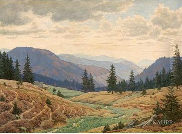 Blick In Weite Idyllische Vorfruhlingslandschaft In Denvogesen Oil Painting by Joseph Julius Heffner