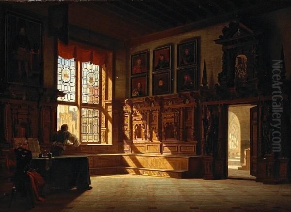 A Castle Interior With A Figure Oil Painting by Heinrich Heger