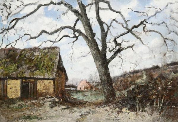 Landscape With Tree Near The Farmhouse Oil Painting by Louise Heger