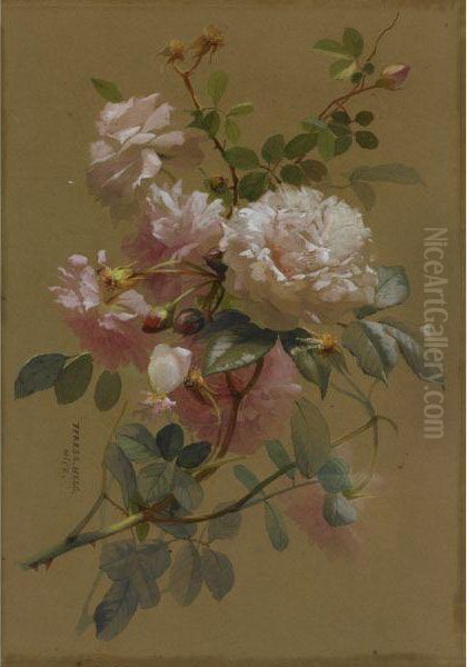 A Still Life With Roses Oil Painting by Maria Teresa Hegg