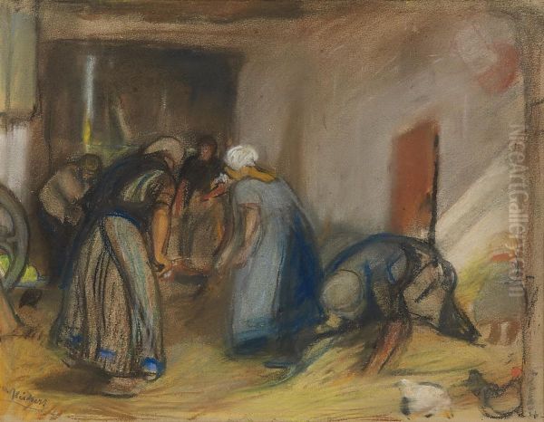 Dreschende Frauen Oil Painting by Otto Heichert