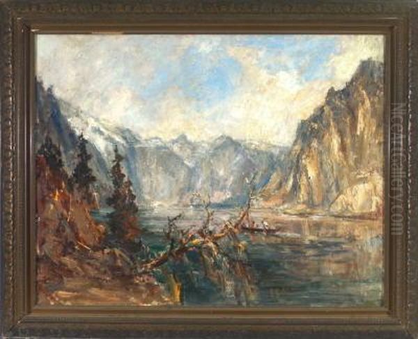 Blick Uber Den Konigssee Mit Einem Ruderboot Oil Painting by Hans Heider