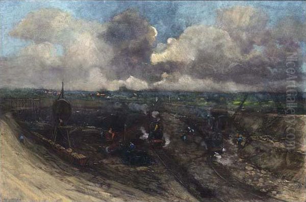 Digging Browncoal Oil Painting by Herman Heijenbrock