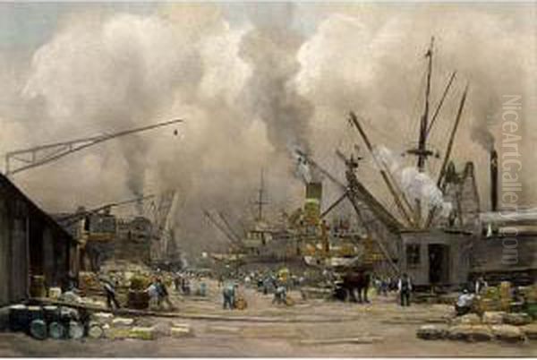 A View Of The Amsterdam Harbour Oil Painting by Herman Heijenbrock