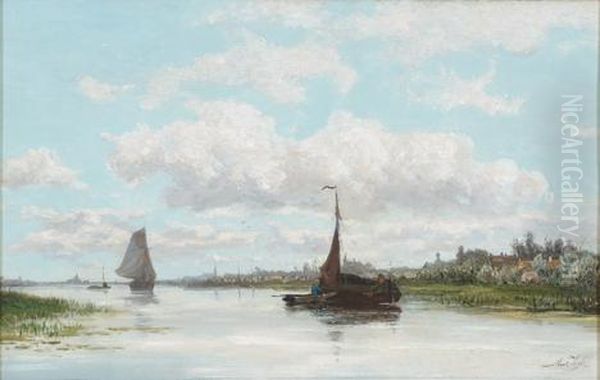 River Amstel, Amsterdam Oil Painting by Marinus Heijl