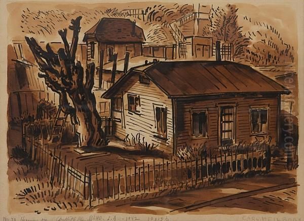 No 70 Houses On Griffith Park Blvd, L.a,1942 Oil Painting by Carl W. Heilborn