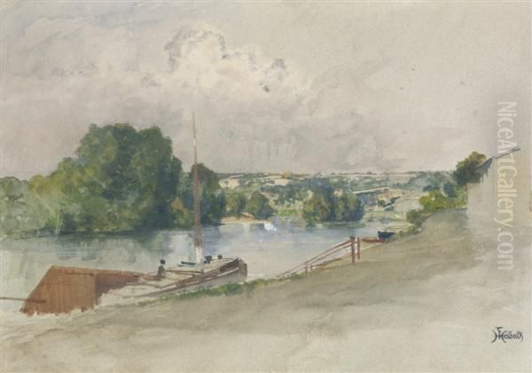 Vue Des Bords De Seine Oil Painting by Ferdinand Heilbuth