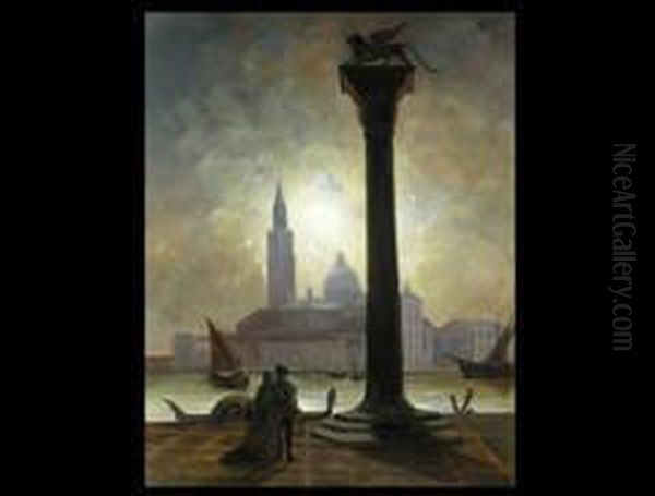 Blick Von Der Piazzetta Auf S. Giorgio Im Mondschein Oil Painting by Joseph Heilmair