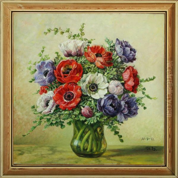 Flowers In A Glass Vase Oil Painting by Flora Heilmann