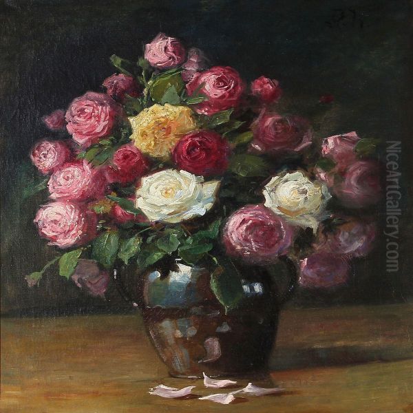 Still Life With Roses In A Vase Oil Painting by Gerhard V.E. Heilmann