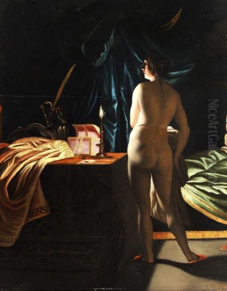 Frauenakt Im Schlafgemach Vor Kerzenlicht Oil Painting by Wolfgang Heimbach